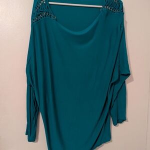 Suzy Shier Dark Teal Top with Elegant Chain Accent